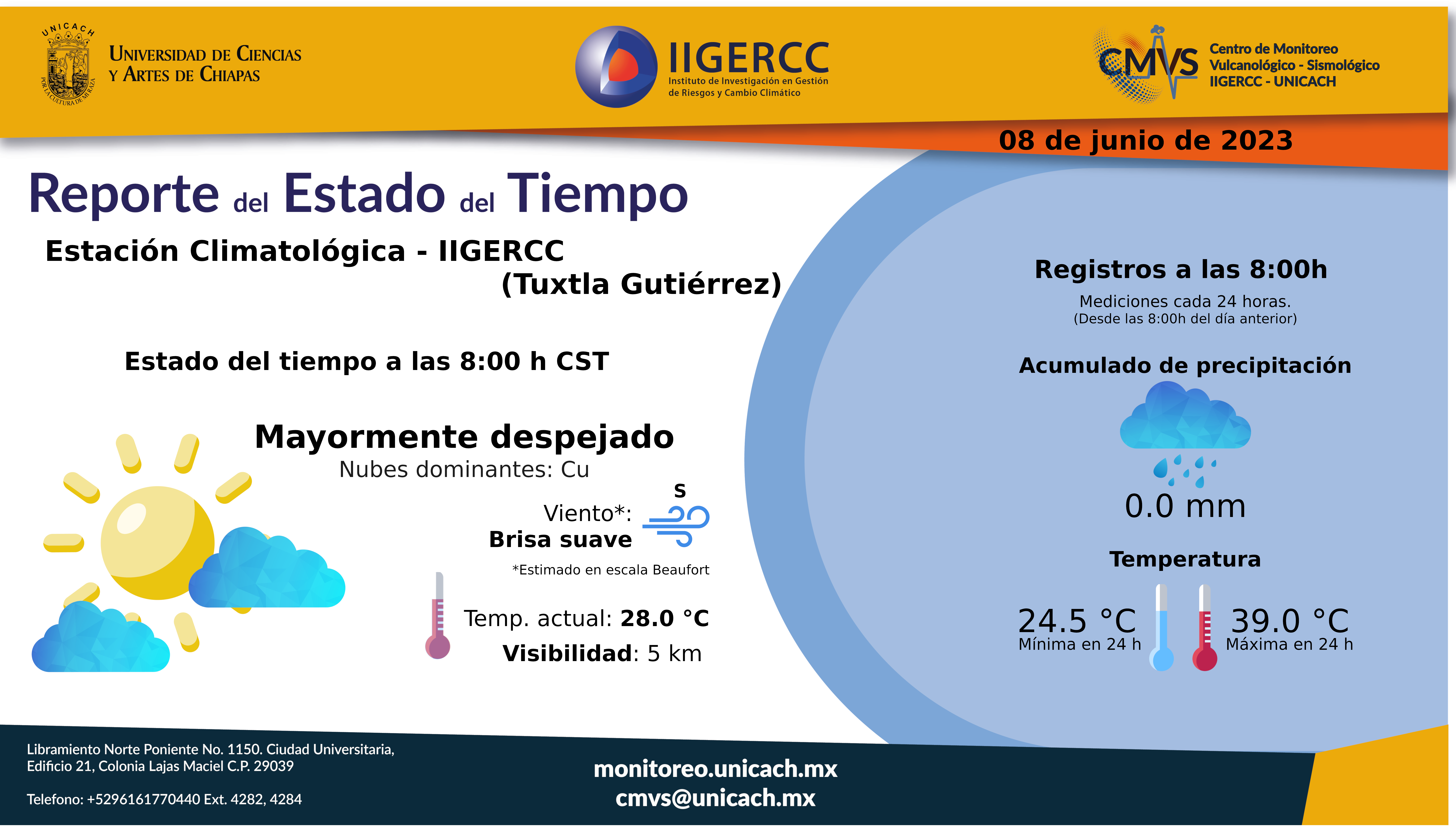 Reporte del estado del tiempo, estación meteorológica IIGERCC