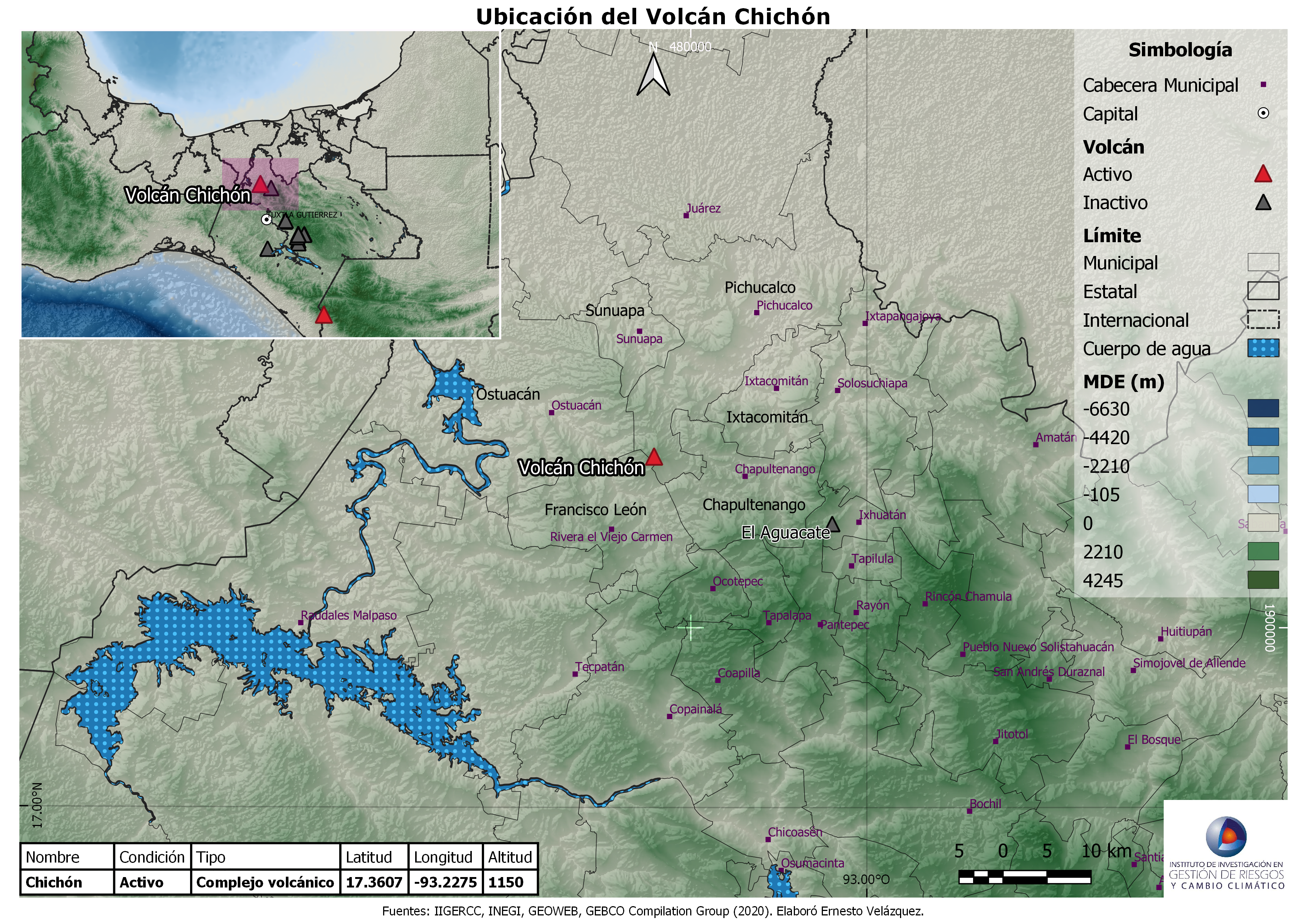 Mapa de ubicación del volcán Chichón